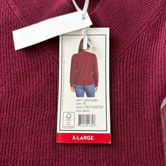 NWT Nine‎ West Jeans Women's V-Neck Fig Knit Sweater Size Extra Large - Picture 3 of 5